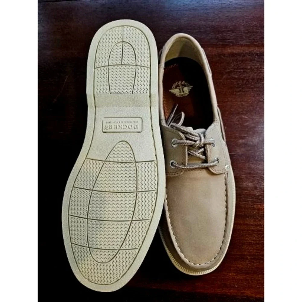 Dockers Men's 9.5 Leather Vargas‎ Manmade Boat Shoes Sand Color Made Pakistan